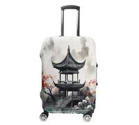 FZQVSWTX Washable Luggage Protector Suitcase Cover, Cute Llama Floral Printed Travel Elastic Suitcase Protector Fits 19-32 Inch Luggage, Chinese Ink Painting, L
