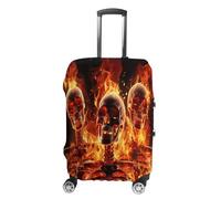 FZQVSWTX Washable Luggage Protector Suitcase Cover, Cute Llama Floral Printed Travel Elastic Suitcase Protector Fits 19-32 Inch Luggage, fire skeletons, M