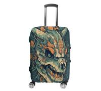 FZQVSWTX Washable Luggage Protector Suitcase Cover, Different Jigsaw Puzzles Printed Travel Elastic Suitcase Protector Fits 19-32 Inch Luggage, Asian Dragon Skull, Small