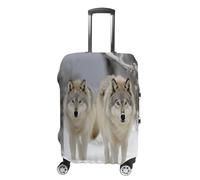 FZQVSWTX Washable Luggage Protector Suitcase Cover, Gingerbread House Printed Travel Elastic Suitcase Protector Fits 19-32 Inch Luggage, two wolves walking in the snow, XL