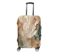 FZQVSWTX Washable Luggage Protector Suitcase Cover, Green Leaves And Flowers Printed Travel Elastic Suitcase Protector Fits 19-32 Inch Luggage, Style Is Light Gold, M