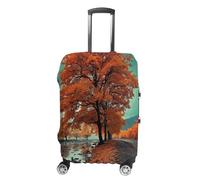 FZQVSWTX Washable Luggage Protector Suitcase Cover, Majestic Tiger Resting on A Rock Printed Travel Elastic Suitcase Protector Fits 19-32 Inch Luggage, Maple tree in autumn, XL