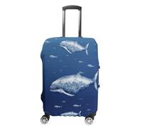 FZQVSWTX Washable Luggage Protector Suitcase Cover, Orangutan Taking Photo Printed Travel Elastic Suitcase Protector Fits 19-32 Inch Luggage, Small blue whale swimming, Small