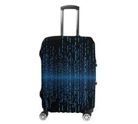 FZQVSWTX Washable Luggage Protector Suitcase Cover, Orangutan Taking Photo Printed Travel Elastic Suitcase Protector Fits 19-32 Inch Luggage, The Blue Binary Matrix, Small