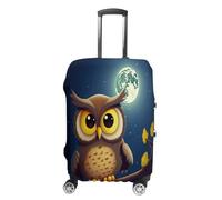 FZQVSWTX Washable Luggage Protector Suitcase Cover, Owl And Yellow Moon Printed Travel Elastic Suitcase Protector Fits 19-32 Inch Luggage, Owl and Yellow Moon, XL
