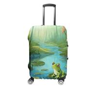 FZQVSWTX Washable Luggage Protector Suitcase Cover, Owl And Yellow Moon Printed Travel Elastic Suitcase Protector Fits 19-32 Inch Luggage, Frog in a pond, Small