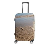 FZQVSWTX Washable Luggage Protector Suitcase Cover, Sitting on A Branch Printed Travel Elastic Suitcase Protector Fits 19-32 Inch Luggage, Heart Shape on the Beach, L