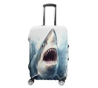 FZQVSWTX Washable Luggage Protector Suitcase Cover, Sport Soccer Printed Travel Elastic Suitcase Protector Fits 19-32 Inch Luggage, Shark in the sea, Small