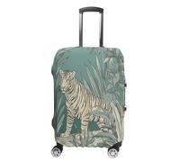 FZQVSWTX Washable Luggage Protector Suitcase Cover, Striped Purple Pattern Printed Travel Elastic Suitcase Protector Fits 19-32 Inch Luggage, Tiger Among Green Leaves, L