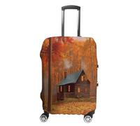 FZQVSWTX Washable Luggage Protector Suitcase Cover, White Sheep on Background Printed Travel Elastic Suitcase Protector Fits 19-32 Inch Luggage, Autumn woods cabin, M