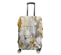 FZQVSWTX Washable Luggage Protector Suitcase Cover, With Gray Texture Printed Travel Elastic Suitcase Protector Fits 19-32 Inch Luggage, Beige Flower Bud Pattern, L