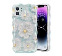 Fzrdohu Compatible with iPhone 11 Case, Shockproof Drop Protection, Cute Curly Wave Border 6.1 Inch Phone Case iPhone 11 with Colorful Retro Oil Painting Flower for Women (Green)