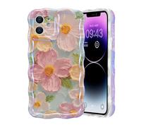 Fzrdohu Compatible with iPhone 11 Case - Shockproof Drop Protection with Cute Curly Wave Border 6.1 Inch - Colorful Retro Oil Painting Flower Design for Women (Multicolor)