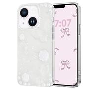Fzrdohu Compatible with iPhone 14 Clear Case, Cute 3D Butterfly Floral i14 Phone Case, Girls Glitter Pretty Crystal Sparkly Girly Phone Cases for i14+Pearl Chain