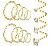 Fzroezz 24Pcs 20 Gauge Nose Piercings Nose Rings Hoops for Women Men 316L Surgical Steel Cartilage Helix Tragus Hoop Earrings Lip Rings Septum Rings Clip on Real Nose Rings Bendable 6mm 8mm 10mm 12mm