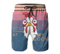 Fzryhaika Stop Looking at My Cock Men's Swim Trunks, Funny Quick Dry Beach Board Shorts with Mesh Lining and Pockets, A-2, XXL