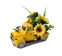 fztksmart Metal Truck Decor with Sunflowers,Honey bee Decor,Fall Table Decor for Home Farmhouse,Vintage Pickup for Living Room Shelf Kitchen Table Centerpieces,Yellow