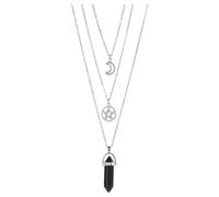 fztonk Gothic Layering Necklace Sun Black Crystal & Agate Adjustable Chain for Women Accessories Layering Necklace