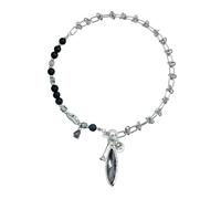 fztonk Modern Oval Cut Pendant Chain with Black Diamonds Appearance and Comfortable Fit Elegant Oval Pendant Jewelry