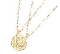 fztonk Mooned Clasp Copper Pendant Necklace, Jewelry for Daily Wear Unisex Anniversary Present Sun Mooned Couple Necklace