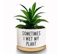 FZTUON Thank You for Helping Me Grow Succulent Planter Pots with Bamboo Tray, Indoor Planter for Women, Men, Friends, Coworker,Housewarming Gift - Not Include Plant (Sometimes I Wet My Plant)