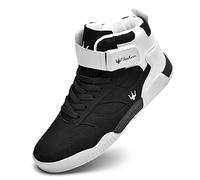 FZUU Men's Fashion High Top Leather Street Sneakers Sports Casual Shoes, Black, 5.5 UK
