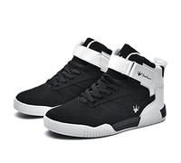 FZUU Men's Fashion High Top Leather Street Sneakers Sports Casual Shoes, Black, 8 UK