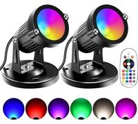FZWLE Christmas Spot Lights Indoor, 5W RGBW Uplighting 16 Color Changing Up Lights Indoor with Remote Control, Plant Spotlight Decorative (2 Pack with Base and Stake)
