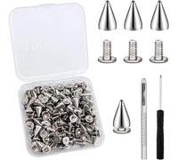 FZYCOM 100 Pieces Cone Spike Rivets with Hole Punch & Screwdriver, Clothing Studs and Spikes, Decorative Rivets for Clothing, Leather, Bags, Leather Craft