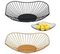 FZYCOM 2 Pieces Fruit Bowls, Black and Gold Fruit Bowls for Table, Large Fruits Bowl Basket, Wire Basket for Fruits Vegetable Snack
