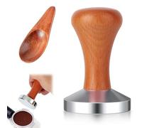 FZYCOM Coffee Tamper with 1 Piece of Mini Coffee Spoon, Flat Base Espresso Coffee Tamper, Coffee Press Tamper, 304 Stainless Steel Base and Wooden Handle for Grinding Coffee