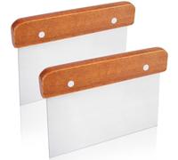 Fzyisw 2Pcs Dough Scraper Cutter 15CM Food Grade Stainless Steel Dough Cutter with Wooden Handle, Bench Scraper, Pastry Scraper Kitchen Scraper for Pizza, Bread, Pastry, Cake Dough Baking Shaping