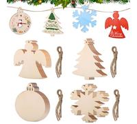 Fzyisw 40 Pcs Wooden Baubles & Crafts - 4 Styles, Christmas Tree Decorations with Rope
