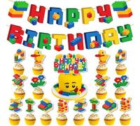 Fzyisw Building Blocks Balloons 6 Years Decoration, Building Block Party Decoration, Building Block Children's Birthday Balloon, Banner, Cake Decoration, Happy Birthday Decoration Foil Balloon Numbers