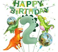 Fzyisw Dinosaur Birthday Decoration 2 Years, Dinosaur Birthday Decoration with Dino Balloons, Foil Balloon Number 2, Dinosaur Party Decoration Banner for Dino Party
