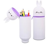 Fzyisw Kawaii Pencil Case, 2 in 1 Cartoon Pencil Case, Silicone Pencil Case, School Pencil, Pencil Case Zip, Stand Up Pencil Case, Table Pen Holder for School, Home, Office Supplies