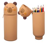 Fzyisw Kawaii Silicone Pencil Case, 2 in 1 Cartoon Pencil Case, School Pencil Case, Funny Pencil Case Zip, Stand Up Pencil Case, Table Pen Holder for School, Home, Office Supplies, brown, kawaii