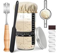 Fzyisw Sourdough Starter Kit 730ml Sourdough Starter Jar, Sourdough Kit with Thermometer Band, Date Feeding Band,Scraper,Bread Lame Cutter, Baking Mat&Cloth Cover - Bread Making Accessories for Baking