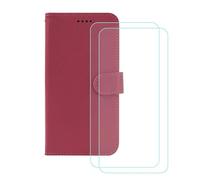 FZYM Case for Moxee M2160/MH-T6000 (5.45") + 2 Pack Screen Protector Film Tempered Glass, Magnetic PU Wallet Flip Protective Cover with Card Slots Case, Rose Red Leather Case
