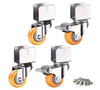 FZZIBQYR 1inch Caster Wheels with Safety Dual Locking,25mm Small Nylon Castor Wheels,Furniture Swivel for Baby Bed,with U-Shaped Bracket,Load Bearing 50Kg,4Pcs,Yellow(Brake+universal18mm/0.