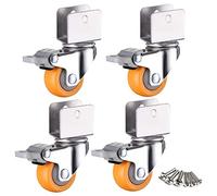 FZZIBQYR 1inch Caster Wheels with Safety Dual Locking,25mm Small Nylon Castor Wheels,Furniture Swivel for Baby Bed,with U-Shaped Bracket,Load Bearing 50Kg,4Pcs,Yellow(brake16mm/0.6in)