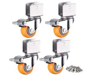 FZZIBQYR 1inch Caster Wheels with Safety Dual Locking,25mm Small Nylon Castor Wheels,Furniture Swivel for Baby Bed,with U-Shaped Bracket,Load Bearing 50Kg,4Pcs,Yellow(brake16mm/0.6in)