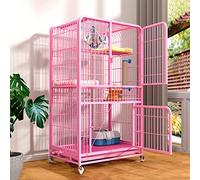 FZZIBQYR Cat Cages Indoor Large, Cat Kennel Ferret Cage, Chinchilla Cage Small Animal Cages with Wheels and Ladder Large 4-Tier Wire Cat Cage, W/ 2 Front Doors Indoor Outdoor,White (Color : Pink, S