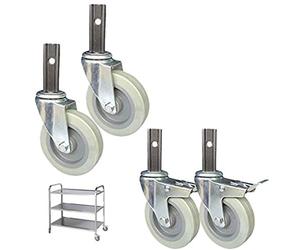 FZZIBQYR Dining Cars Caster,Heavy Duty,Wheel PU,Trolley Caster,Silent Scrolling,for Kitchen Hotel Trolley Workbench,Set of 4(Brake+SwivelLength 60mm)