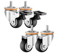 FZZIBQYR Heavy Duty Swivel Castor Wheels, Swivel Stem Caster Set Of 4, Threaded Stem M10 M12 Swivel Caster Wheel, Moving Silent Shock Absorption TPR(Swivel+Brake,63mm A)