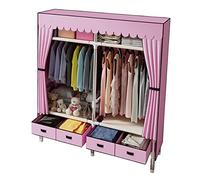 FZZIBQYR Wardrobe Fabric Canvas Wardrobe, Foldable Clothes Closet Storage Organizer With Hanging Rail, Fabric Wardrobe for Bedroom,Pink-140x45x168cm