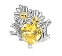 G 174 Daisy with Yellow Zirconias Charm, Sterling Silver 925, Compatible with Pandora Bracelet