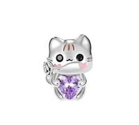 G 213 Cat Heart Charm, Sterling Silver 925, Compatible with Pandora Bracelet