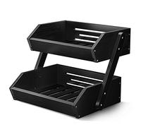 G.a HOMEFAVOR 2-Tier Bamboo Fruit Basket Bowl Holder, Bread Vegetables Storage Stand for Kitchen Countertop, Snacks Rack in Home Kitchen and Office, Black