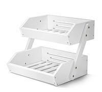 G.a HOMEFAVOR 2-Tier Bamboo Fruit Basket Bowl Holder, Bread Vegetables Storage Stand for Kitchen Countertop, Snacks Rack in Home Kitchen and Office, White